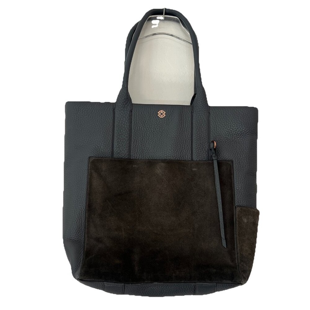 Dagne Dover Charlie Tote Bag Pebbled Leather Suede Slate Gray Blue Large Pockets